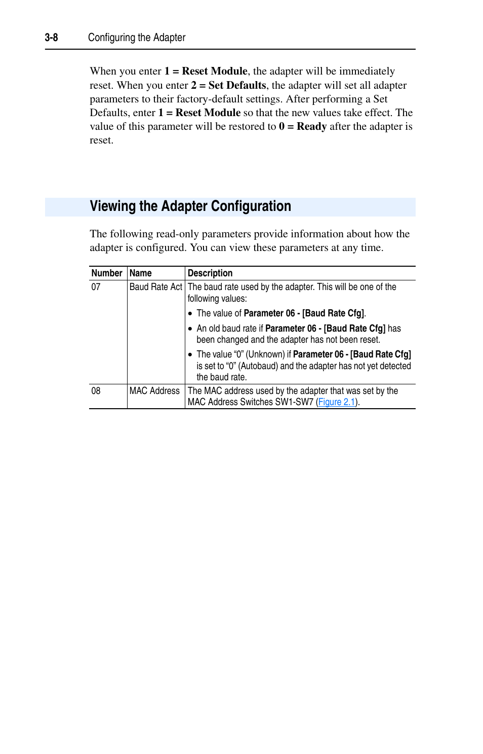 Viewing the adapter configuration, Viewing the adapter configuration -8 | Rockwell Automation 20-COMM-B BACnet MS/TP Adapter User Manual | Page 36 / 76