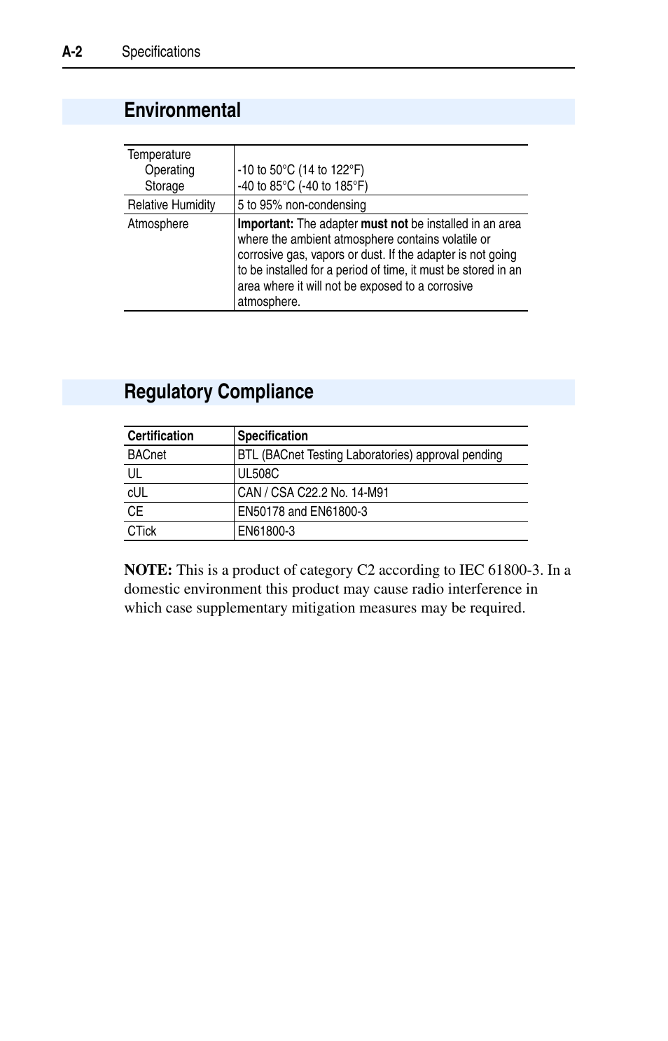 Environmental, Regulatory compliance | Rockwell Automation 20-COMM-B BACnet MS/TP Adapter User Manual | Page 52 / 76