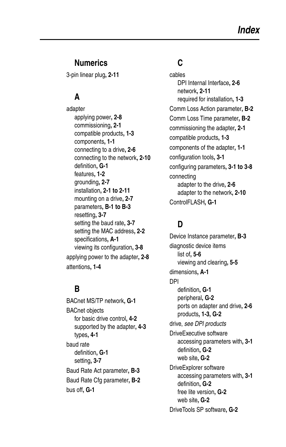Index | Rockwell Automation 20-COMM-B BACnet MS/TP Adapter User Manual | Page 69 / 76