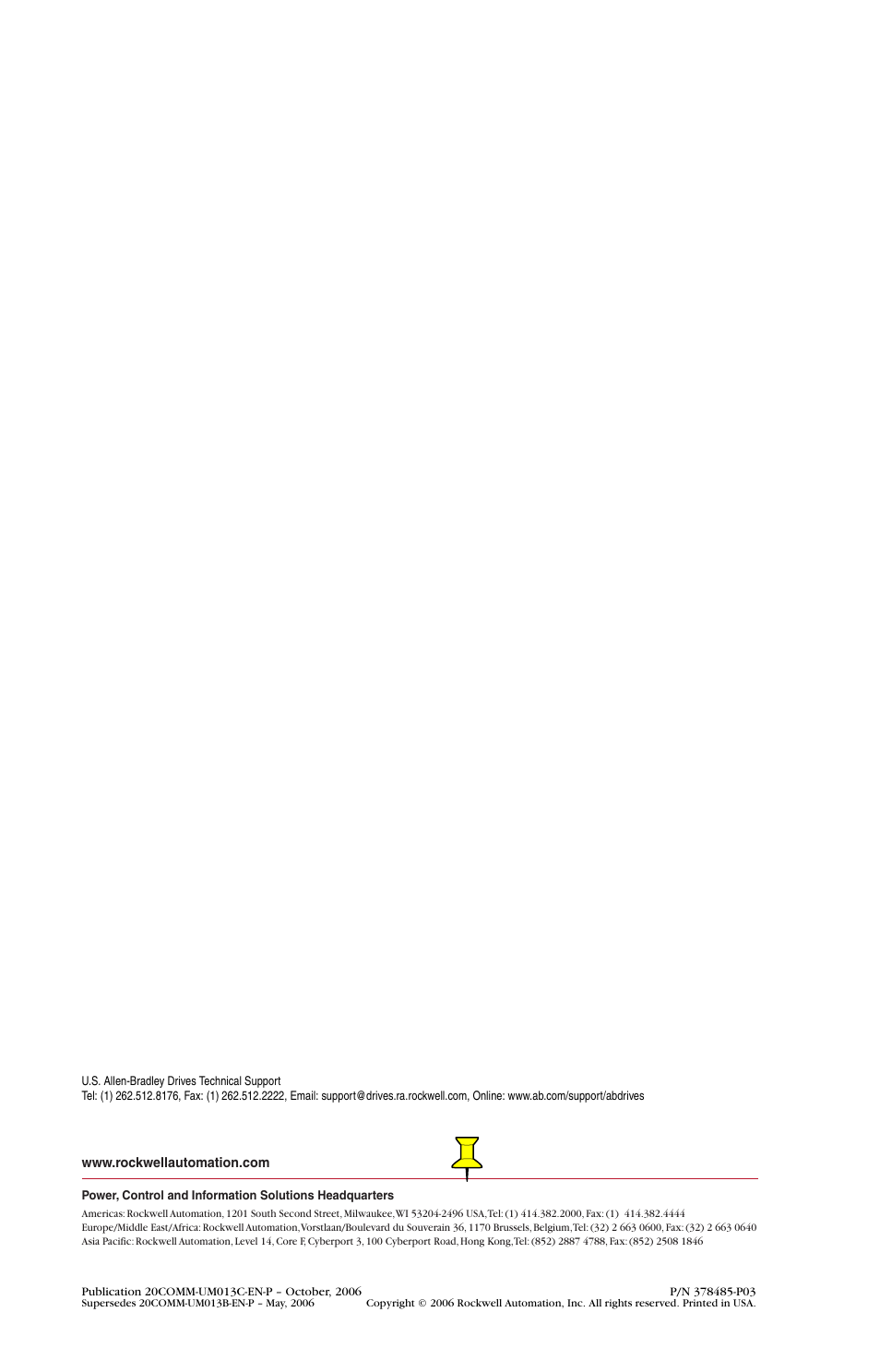Back cover/pub no./date | Rockwell Automation 20-COMM-B BACnet MS/TP Adapter User Manual | Page 76 / 76