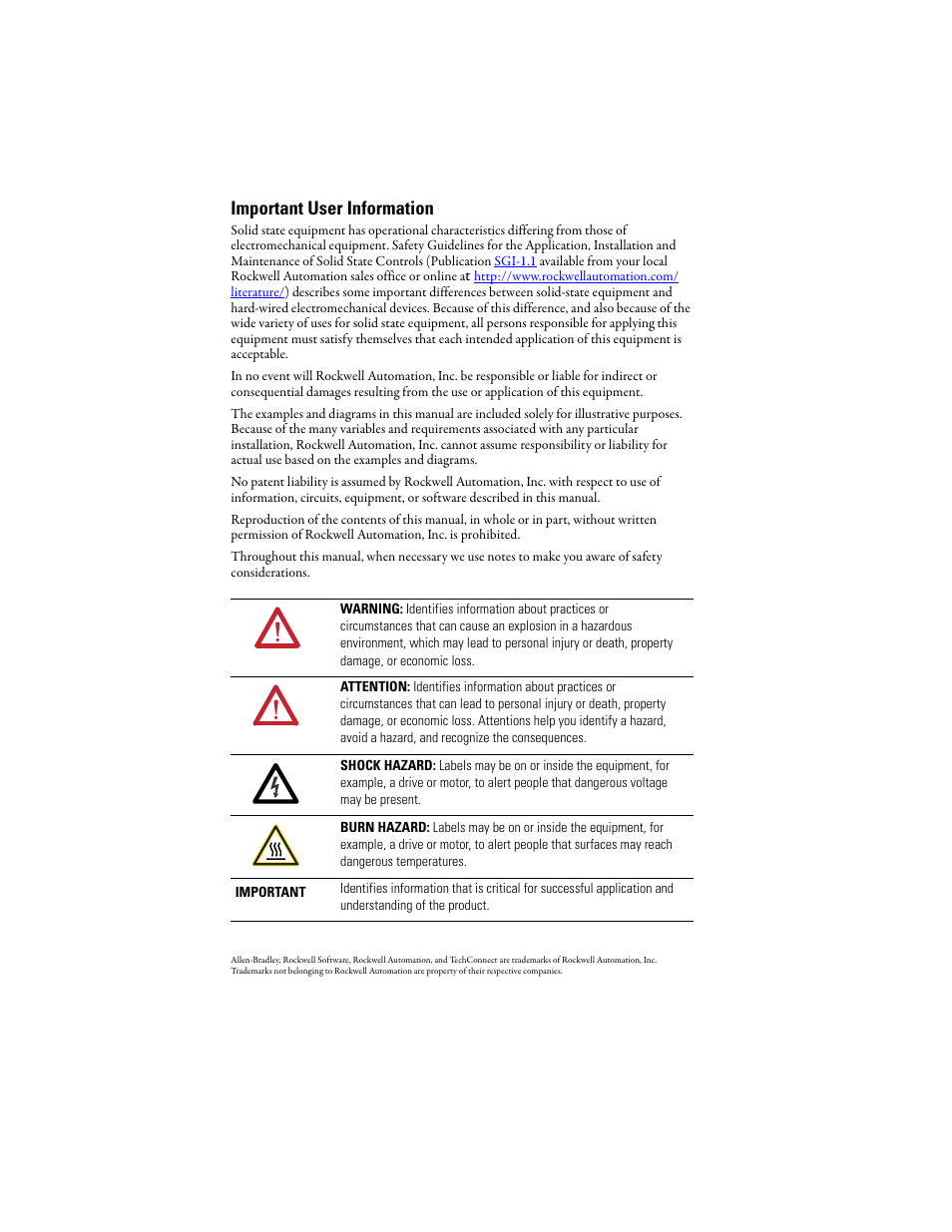 Important user information | Rockwell Automation 20D-P2-DG03 DriveGuard Safe Torque Off Option for PowerFlex 700S Phase II and 700L Drives User Manual | Page 2 / 40