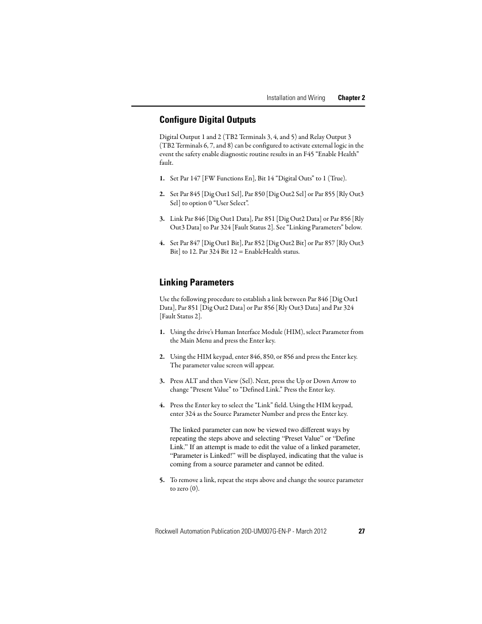 Configure digital outputs, Linking parameters | Rockwell Automation 20D-P2-DG03 DriveGuard Safe Torque Off Option for PowerFlex 700S Phase II and 700L Drives User Manual | Page 27 / 40