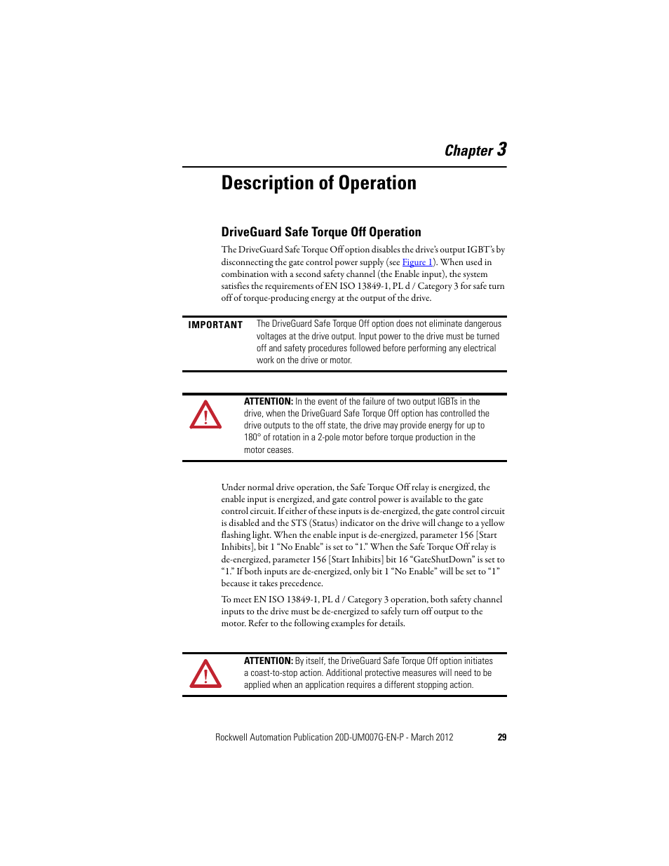 3 - description of operation, Driveguard safe torque off operation, 3description of operation | Chapter | Rockwell Automation 20D-P2-DG03 DriveGuard Safe Torque Off Option for PowerFlex 700S Phase II and 700L Drives User Manual | Page 29 / 40