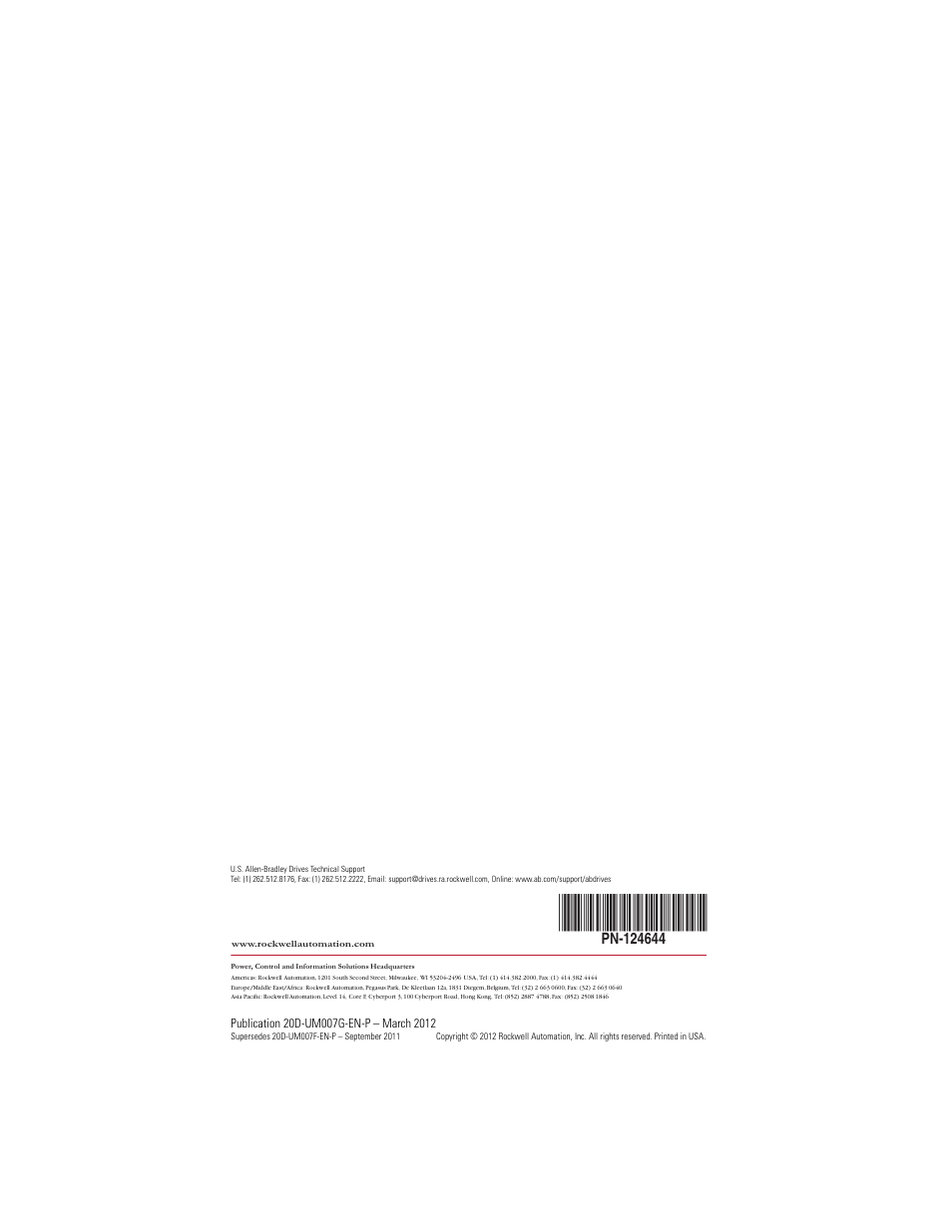 Back cover | Rockwell Automation 20D-P2-DG03 DriveGuard Safe Torque Off Option for PowerFlex 700S Phase II and 700L Drives User Manual | Page 40 / 40
