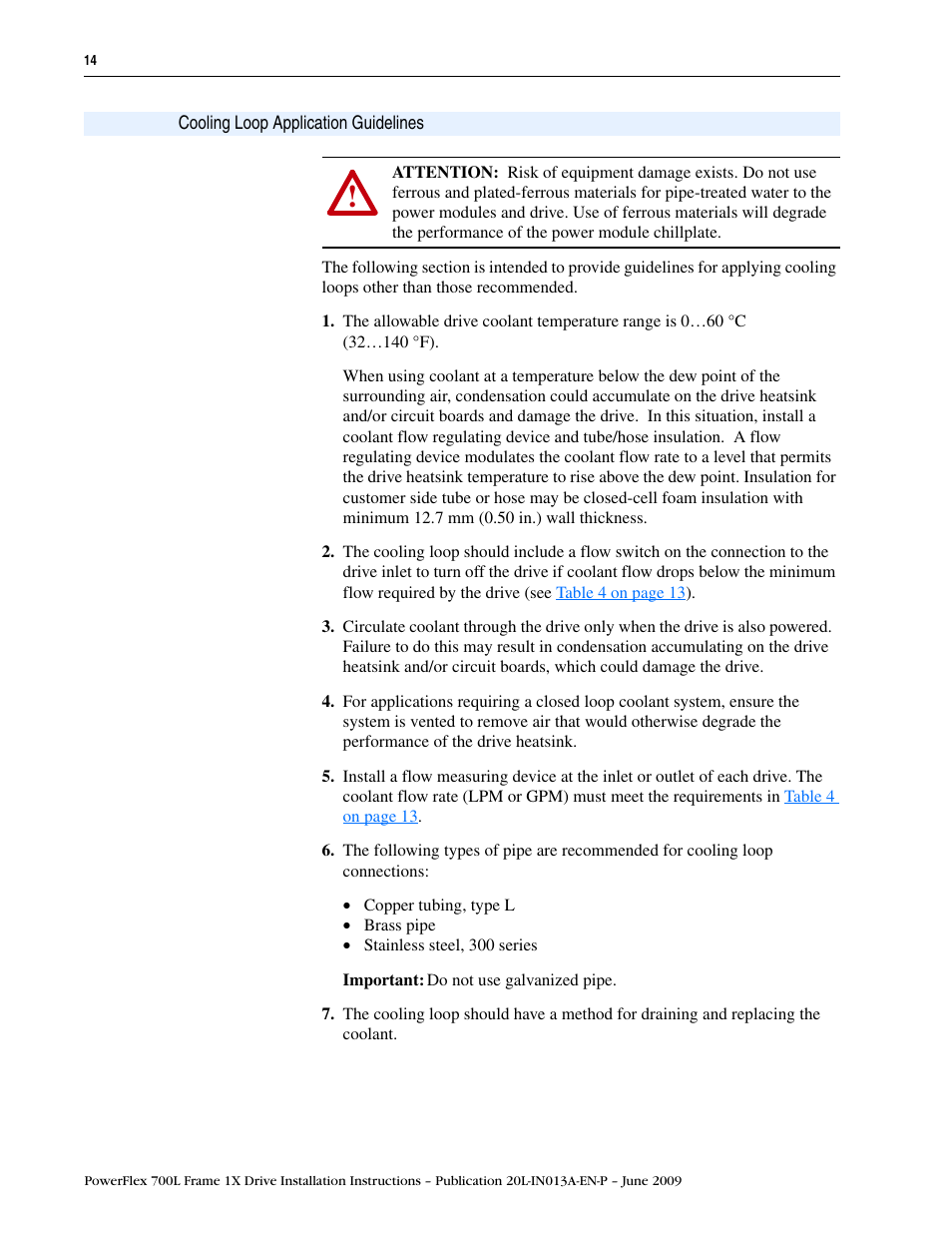 Cooling loop application guidelines | Rockwell Automation 20L PowerFlex 700L Frame 1X Liquid-Cooled Adjustable Frequency AC Drive User Manual | Page 14 / 60