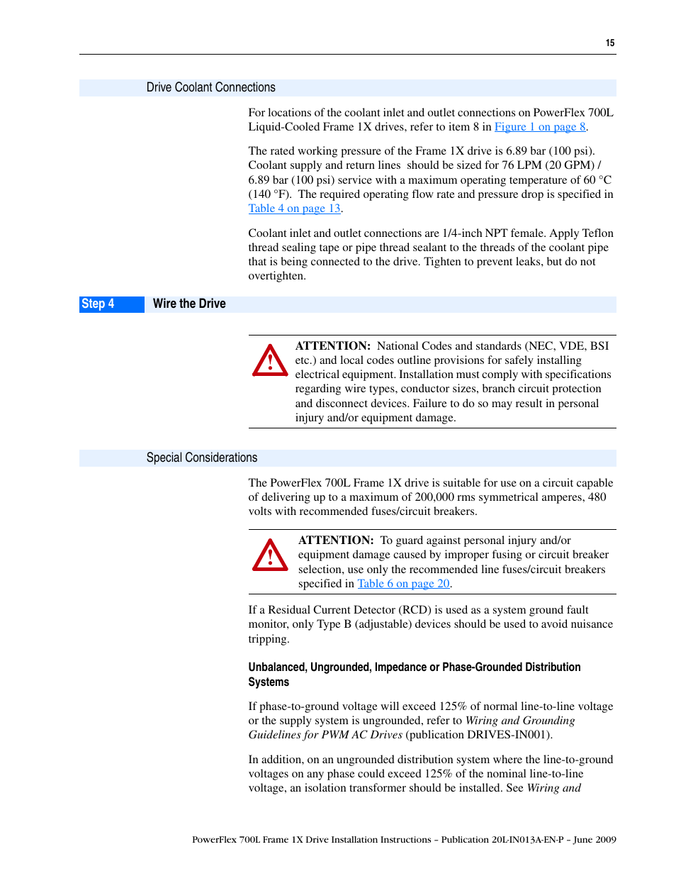 Drive coolant connections, Step 4, Wire the drive | Special considerations | Rockwell Automation 20L PowerFlex 700L Frame 1X Liquid-Cooled Adjustable Frequency AC Drive User Manual | Page 15 / 60