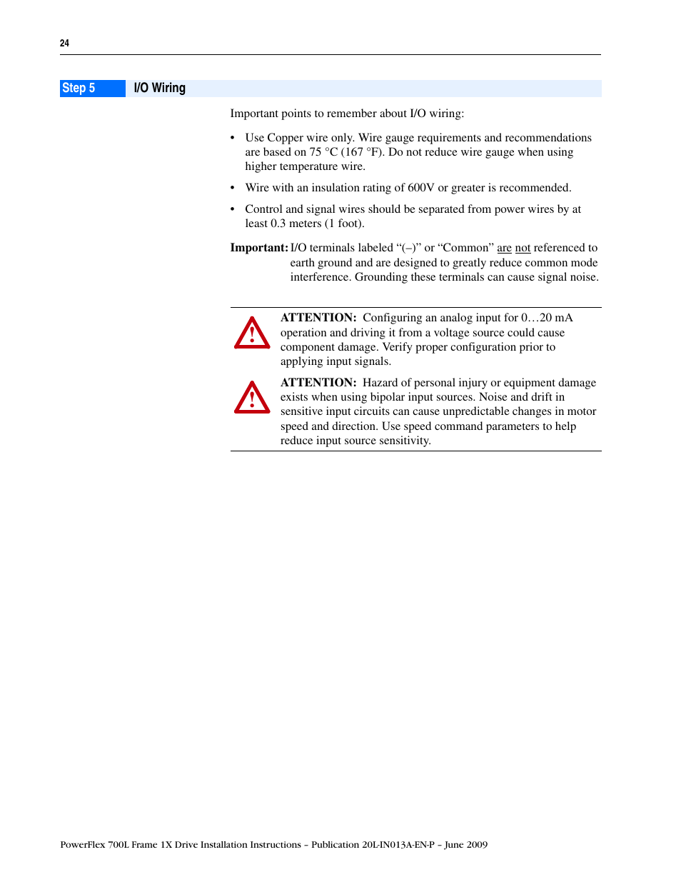 Step 5, I/o wiring | Rockwell Automation 20L PowerFlex 700L Frame 1X Liquid-Cooled Adjustable Frequency AC Drive User Manual | Page 24 / 60