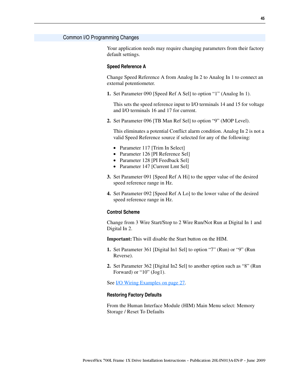 Common i/o programming changes, Common i/o programming, And repeat | Rockwell Automation 20L PowerFlex 700L Frame 1X Liquid-Cooled Adjustable Frequency AC Drive User Manual | Page 45 / 60