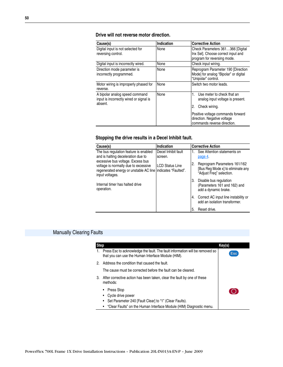 Manually clearing faults | Rockwell Automation 20L PowerFlex 700L Frame 1X Liquid-Cooled Adjustable Frequency AC Drive User Manual | Page 50 / 60