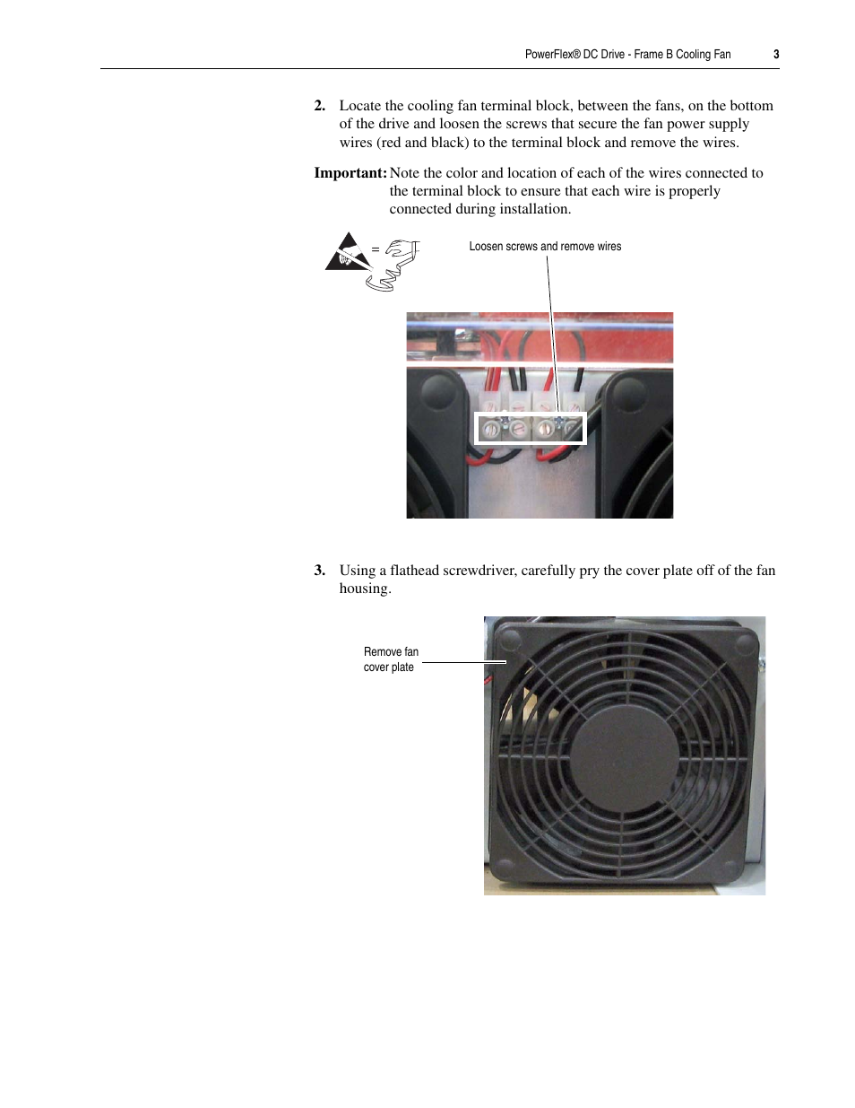 Rockwell Automation 20P PowerFlex DC Drive - Frame B Cooling Fan User Manual | Page 3 / 6
