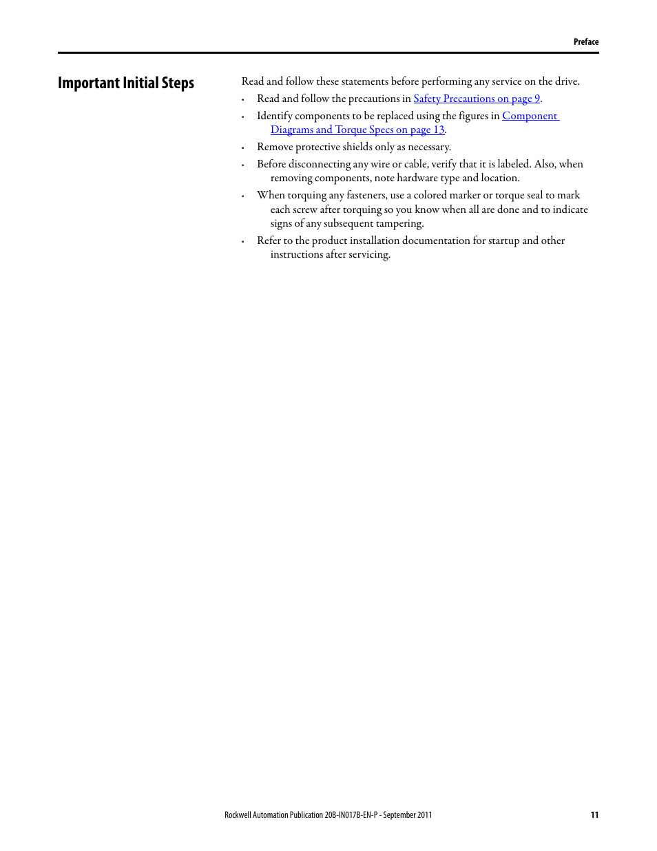 Important initial steps | Rockwell Automation 20B PowerFlex 700 Drive - Frame 7 Components Replacement User Manual | Page 11 / 60