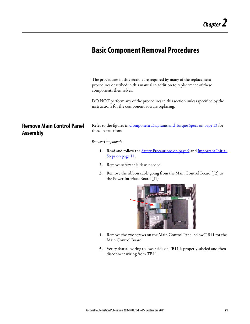 2 - basic component removal procedures, Remove main control panel assembly, Chapter 2 | Basic component removal procedures, Chapter | Rockwell Automation 20B PowerFlex 700 Drive - Frame 7 Components Replacement User Manual | Page 21 / 60