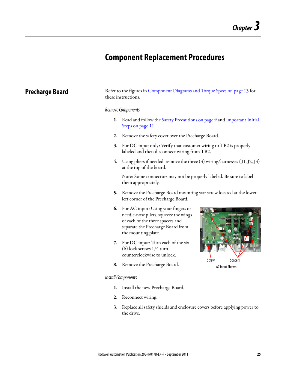 3 - component replacement procedures, Precharge board, Chapter 3 | Component replacement procedures, Chapter | Rockwell Automation 20B PowerFlex 700 Drive - Frame 7 Components Replacement User Manual | Page 25 / 60