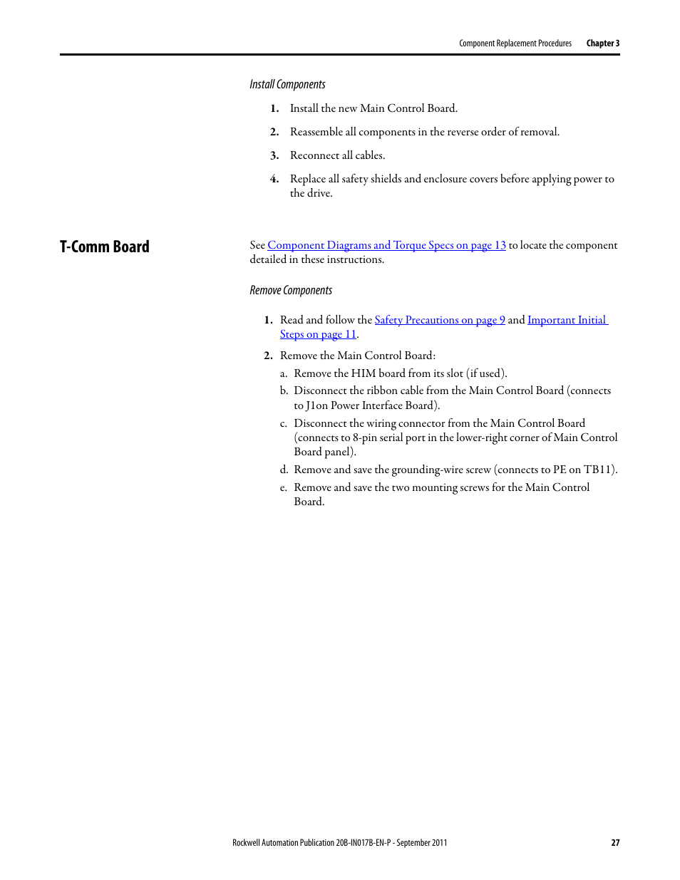 T-comm board | Rockwell Automation 20B PowerFlex 700 Drive - Frame 7 Components Replacement User Manual | Page 27 / 60