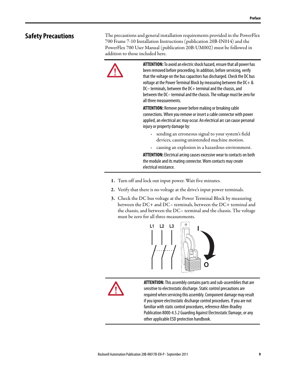 Safety precautions | Rockwell Automation 20B PowerFlex 700 Drive - Frame 7 Components Replacement User Manual | Page 9 / 60