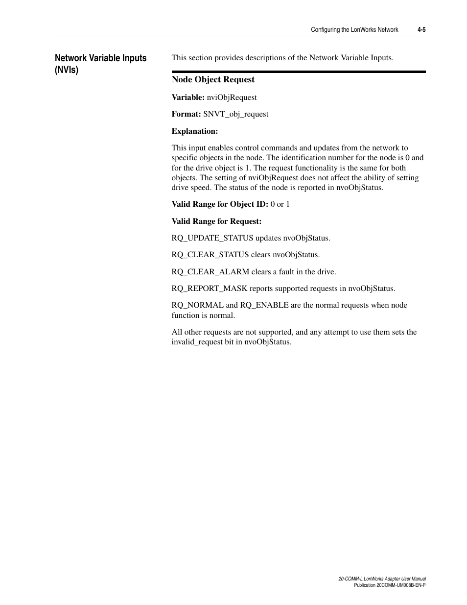 Network variable inputs (nvis), Network variable inputs (nvis) -5, Network variable | Inputs (nvis) | Rockwell Automation 20-COMM-L LonWorks Adapter User Manual | Page 37 / 84