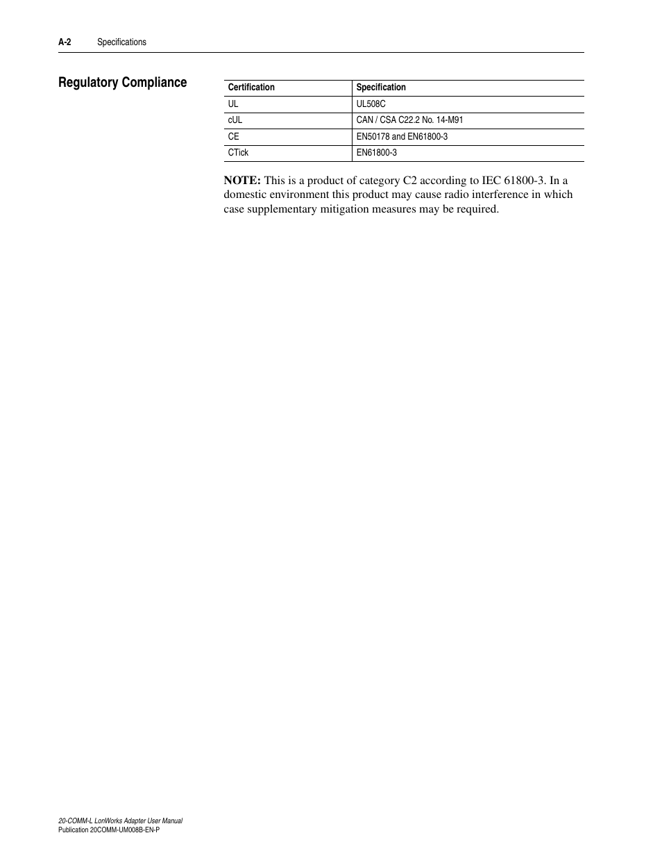 Regulatory compliance | Rockwell Automation 20-COMM-L LonWorks Adapter User Manual | Page 60 / 84