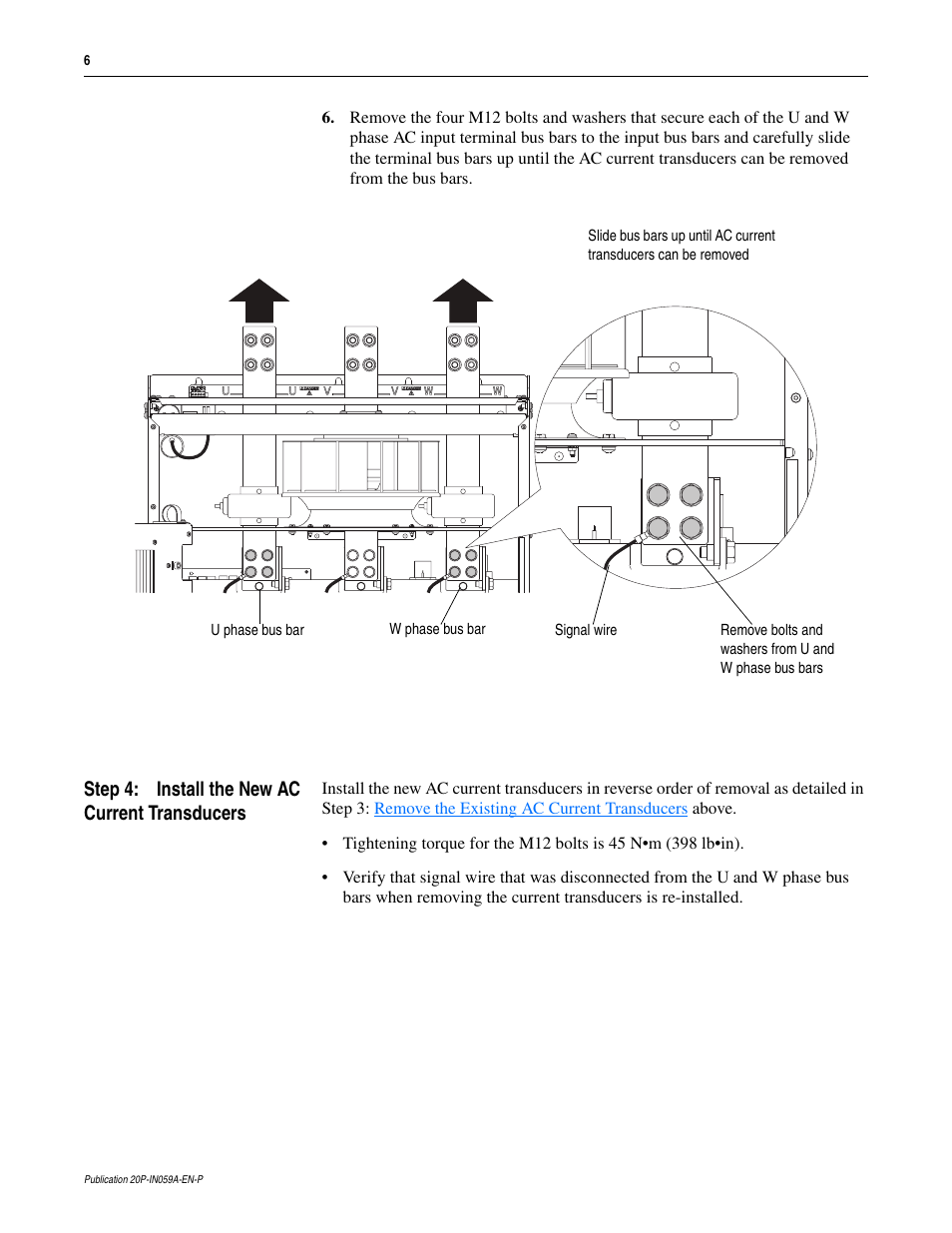 Step 4: install the new ac current transducers | Rockwell Automation 20P PowerFlex DC Drive - Frame D AC Current Transducers User Manual | Page 6 / 8