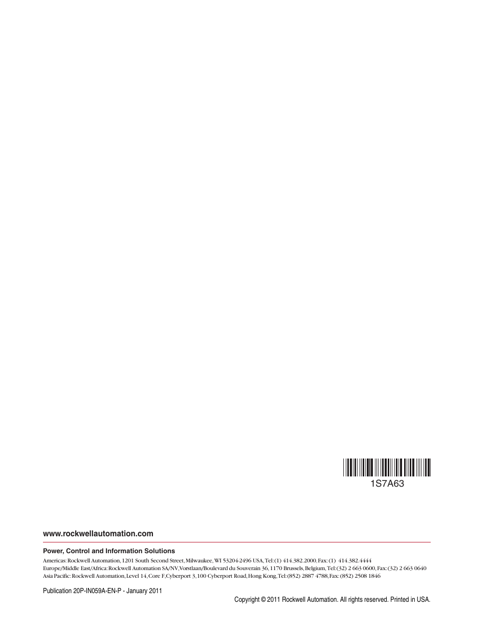 Publication 20p-in059a-en-p, 1s7a63 | Rockwell Automation 20P PowerFlex DC Drive - Frame D AC Current Transducers User Manual | Page 8 / 8