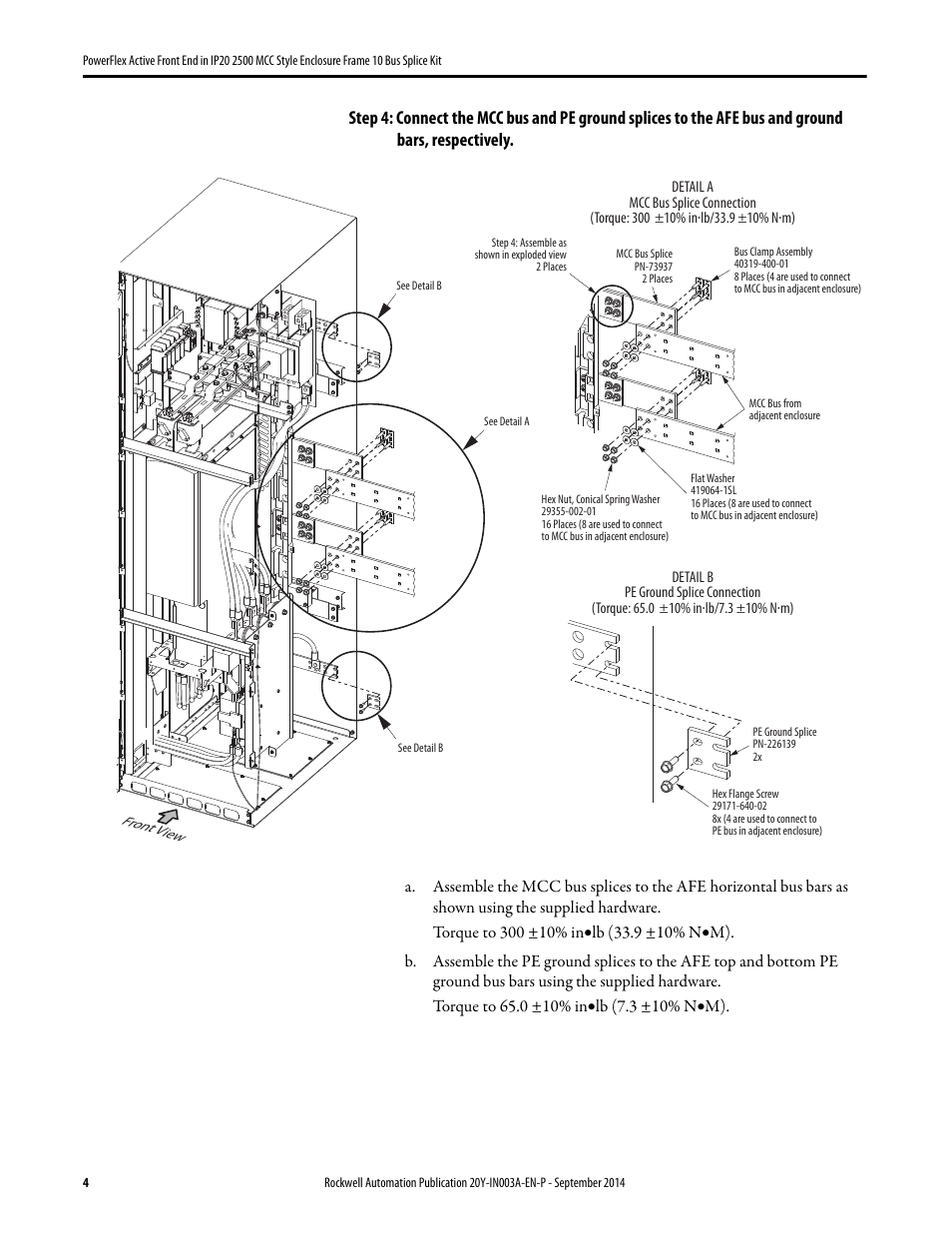 Rockwell Automation 20Y PowerFlex Active Front End in IP20 2500 MCC Style Encl. Fr. 10 Bus Splice Kit User Manual | Page 4 / 10