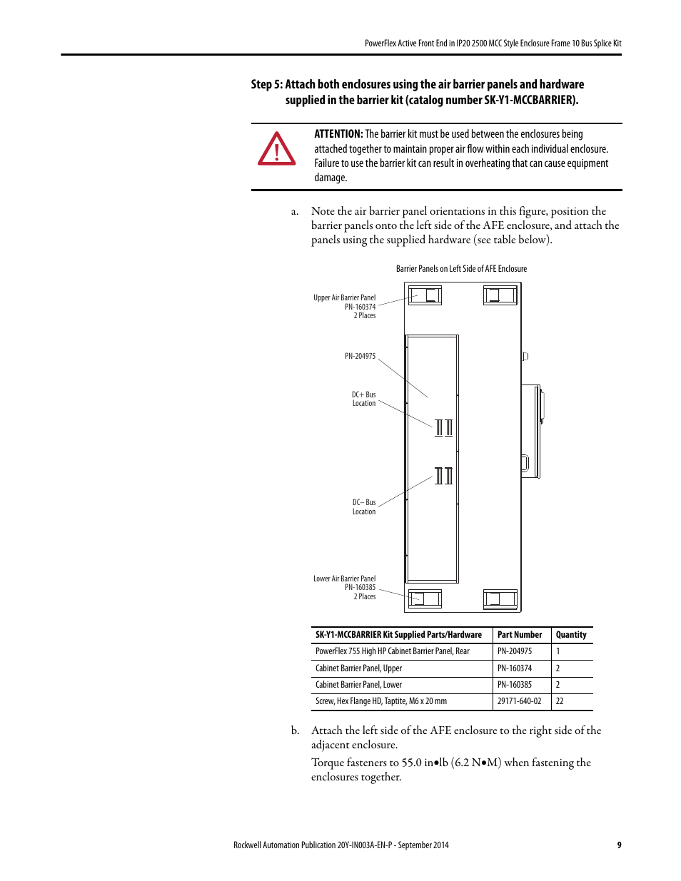 Rockwell Automation 20Y PowerFlex Active Front End in IP20 2500 MCC Style Encl. Fr. 10 Bus Splice Kit User Manual | Page 9 / 10