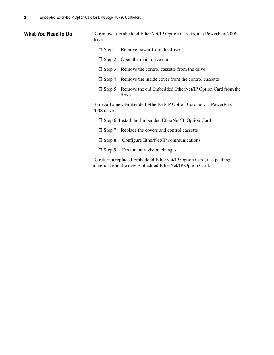 What you need to do | Rockwell Automation 20D-DL2-ENETO DriveLogix 5730 Controller Embedded EtherNet/IP Option Card User Manual | Page 2 / 8