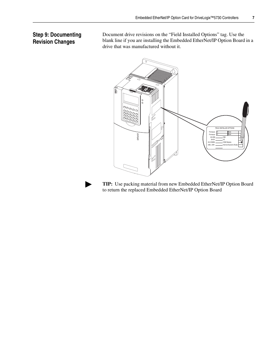 Step 9: documenting revision changes | Rockwell Automation 20D-DL2-ENETO DriveLogix 5730 Controller Embedded EtherNet/IP Option Card User Manual | Page 7 / 8