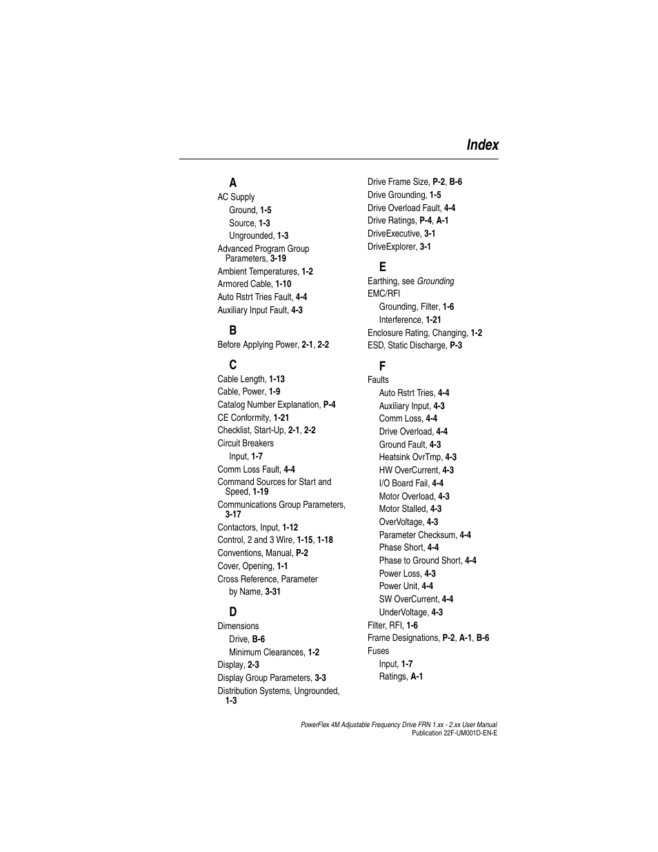 Index | Rockwell Automation 22F PowerFlex 4M User Manual FRN 1.xx - 2.xx User Manual | Page 113 / 118