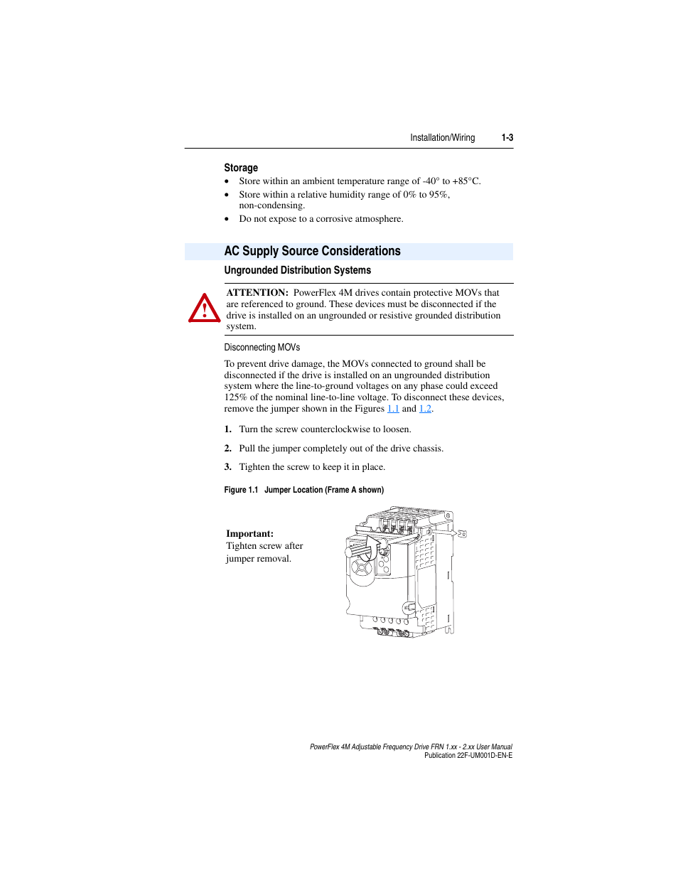 Ac supply source considerations, Ac supply source considerations -3, Ac supply source considerations 1-3 | Rockwell Automation 22F PowerFlex 4M User Manual FRN 1.xx - 2.xx User Manual | Page 13 / 118