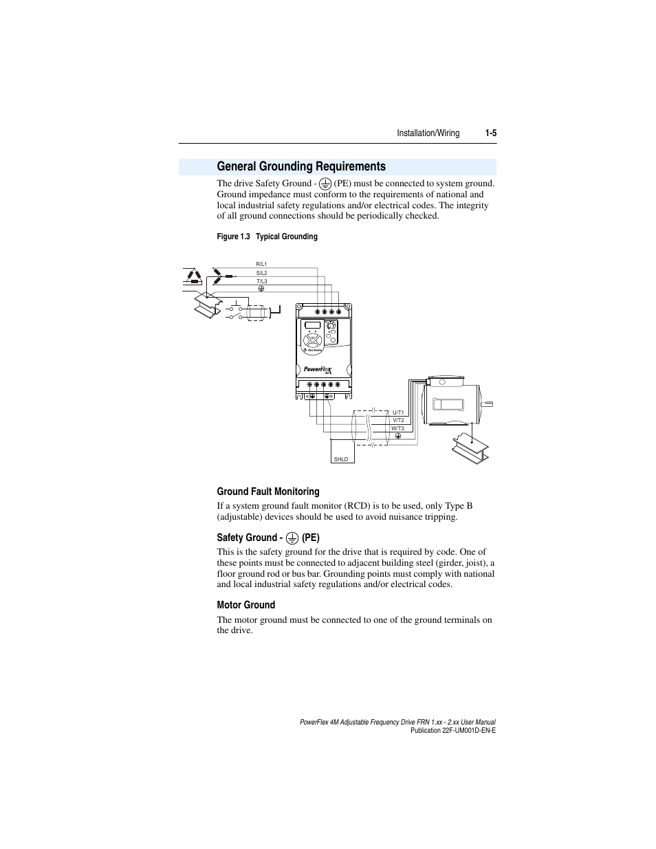 General grounding requirements, General grounding requirements -5, General grounding requirements 1-5 | Rockwell Automation 22F PowerFlex 4M User Manual FRN 1.xx - 2.xx User Manual | Page 15 / 118