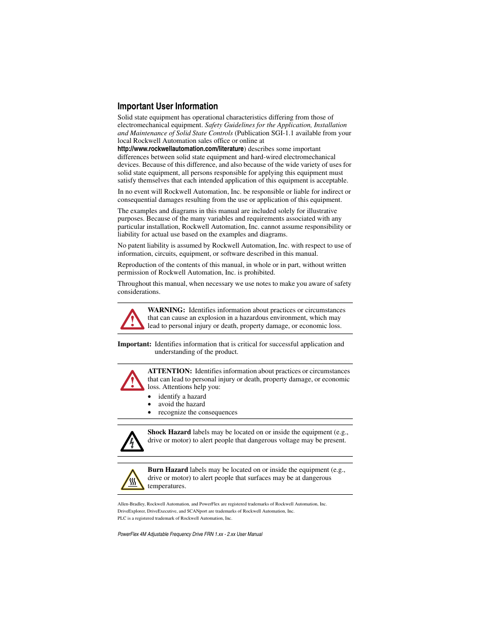 Important user information | Rockwell Automation 22F PowerFlex 4M User Manual FRN 1.xx - 2.xx User Manual | Page 2 / 118