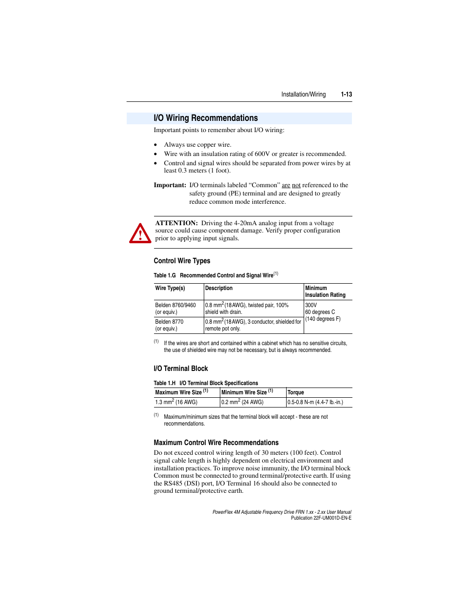 I/o wiring recommendations, I/o wiring recommendations -13 | Rockwell Automation 22F PowerFlex 4M User Manual FRN 1.xx - 2.xx User Manual | Page 23 / 118