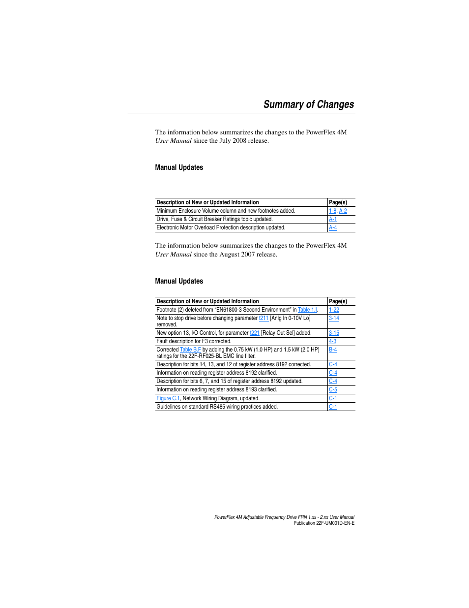 Summary of changes | Rockwell Automation 22F PowerFlex 4M User Manual FRN 1.xx - 2.xx User Manual | Page 3 / 118