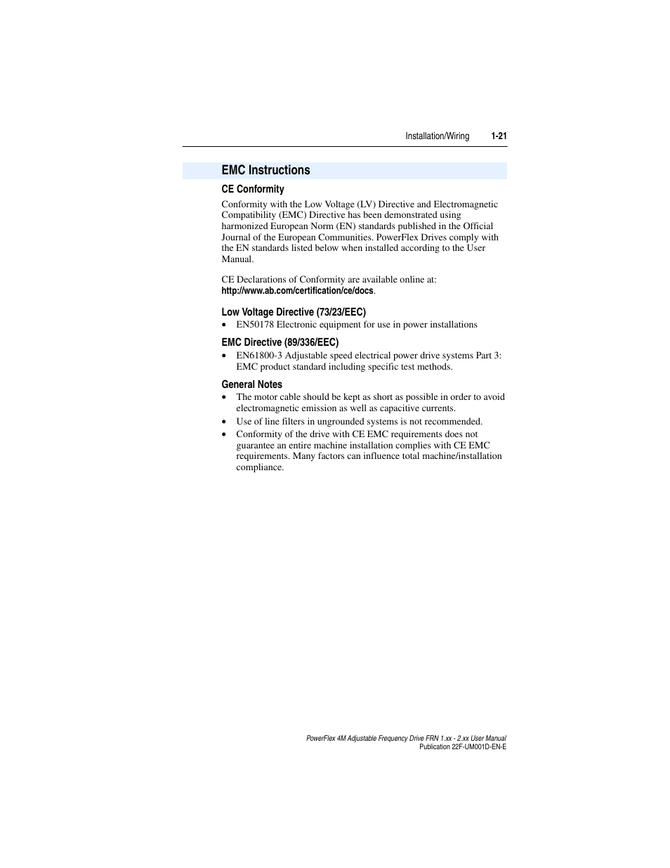 Emc instructions, Emc instructions -21 | Rockwell Automation 22F PowerFlex 4M User Manual FRN 1.xx - 2.xx User Manual | Page 31 / 118