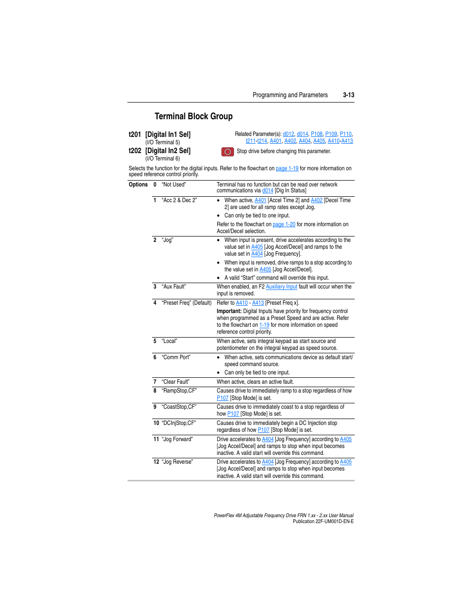 Terminal block group, Terminal block group -13, T201 | T202, When | Rockwell Automation 22F PowerFlex 4M User Manual FRN 1.xx - 2.xx User Manual | Page 53 / 118