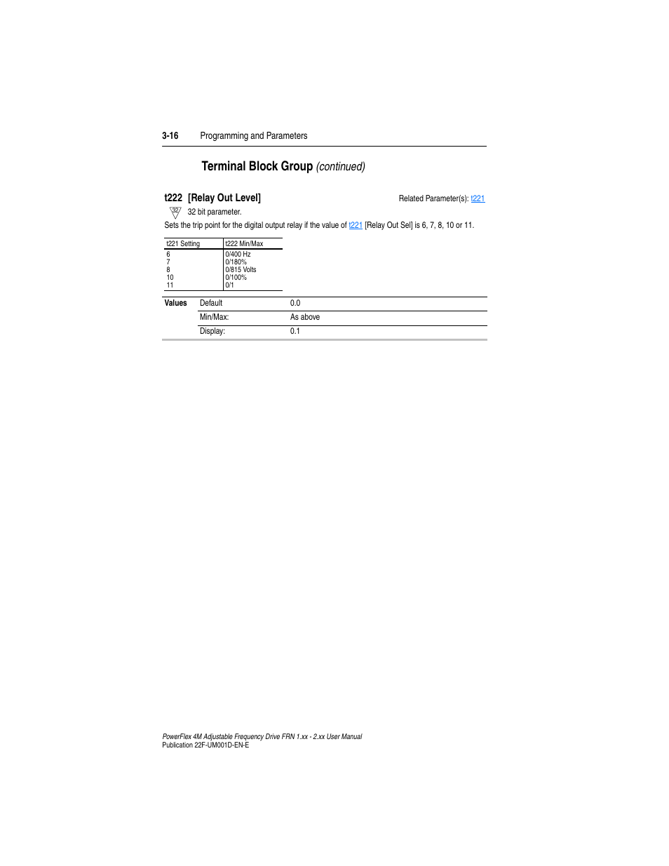 T222, T in, Terminal block group | Continued) | Rockwell Automation 22F PowerFlex 4M User Manual FRN 1.xx - 2.xx User Manual | Page 56 / 118
