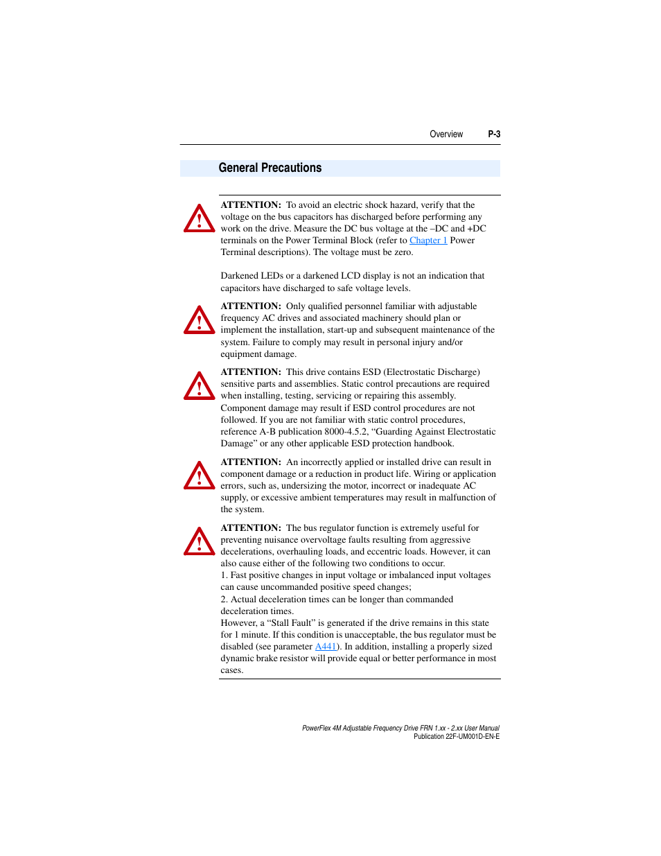 General precautions | Rockwell Automation 22F PowerFlex 4M User Manual FRN 1.xx - 2.xx User Manual | Page 9 / 118