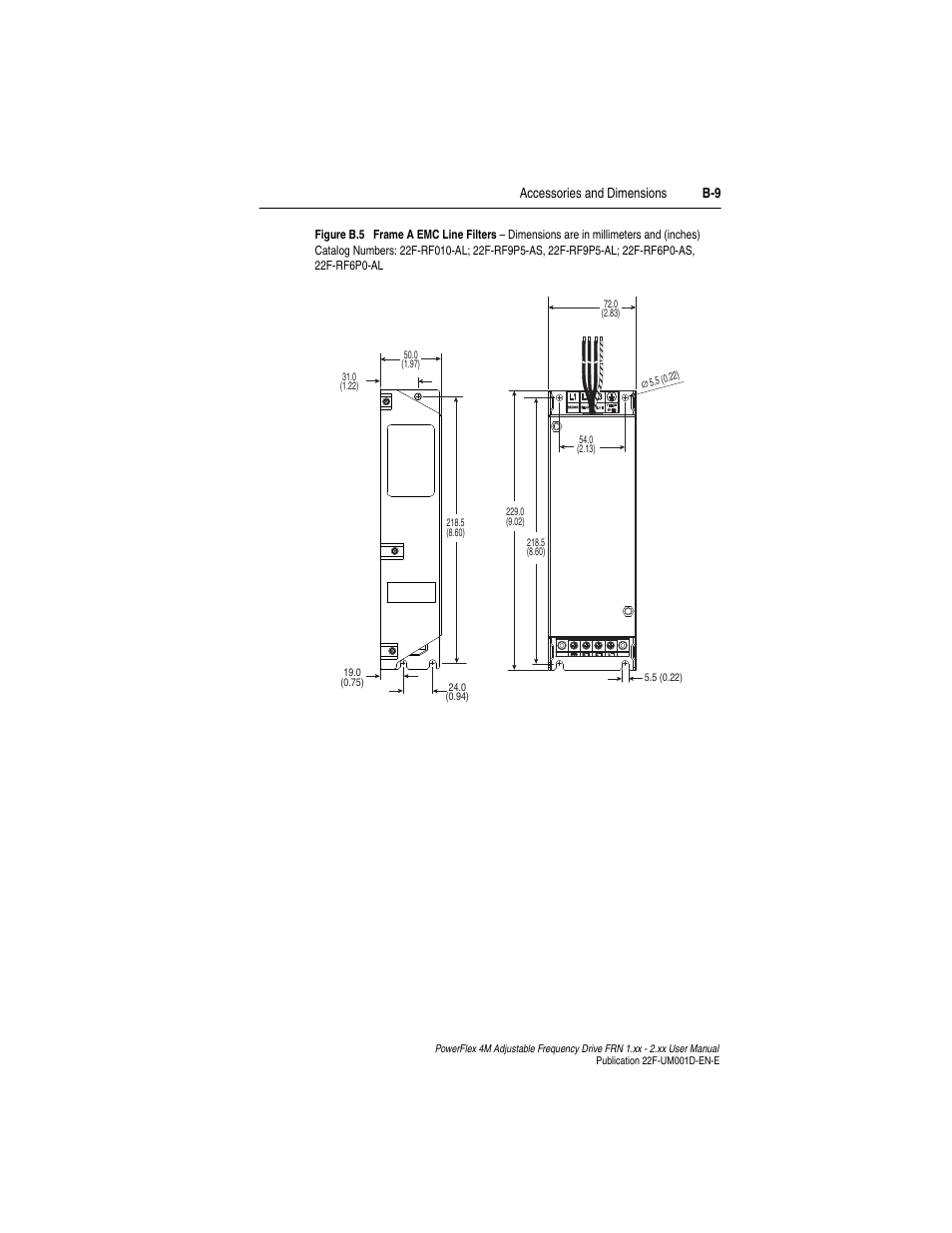 Accessories and dimensions b-9 | Rockwell Automation 22F PowerFlex 4M User Manual FRN 1.xx - 2.xx User Manual | Page 95 / 118