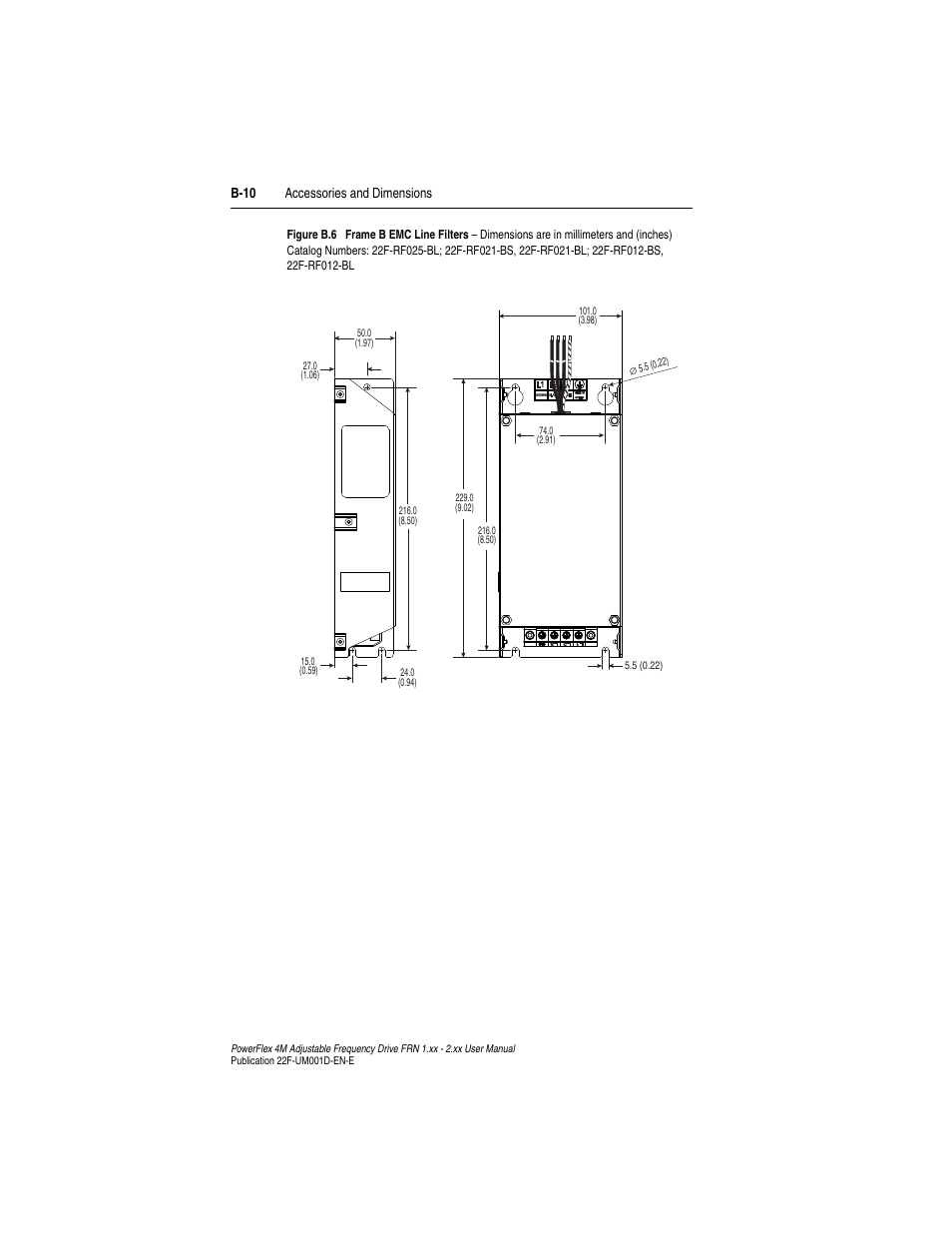 B-10, B-10 accessories and dimensions | Rockwell Automation 22F PowerFlex 4M User Manual FRN 1.xx - 2.xx User Manual | Page 96 / 118