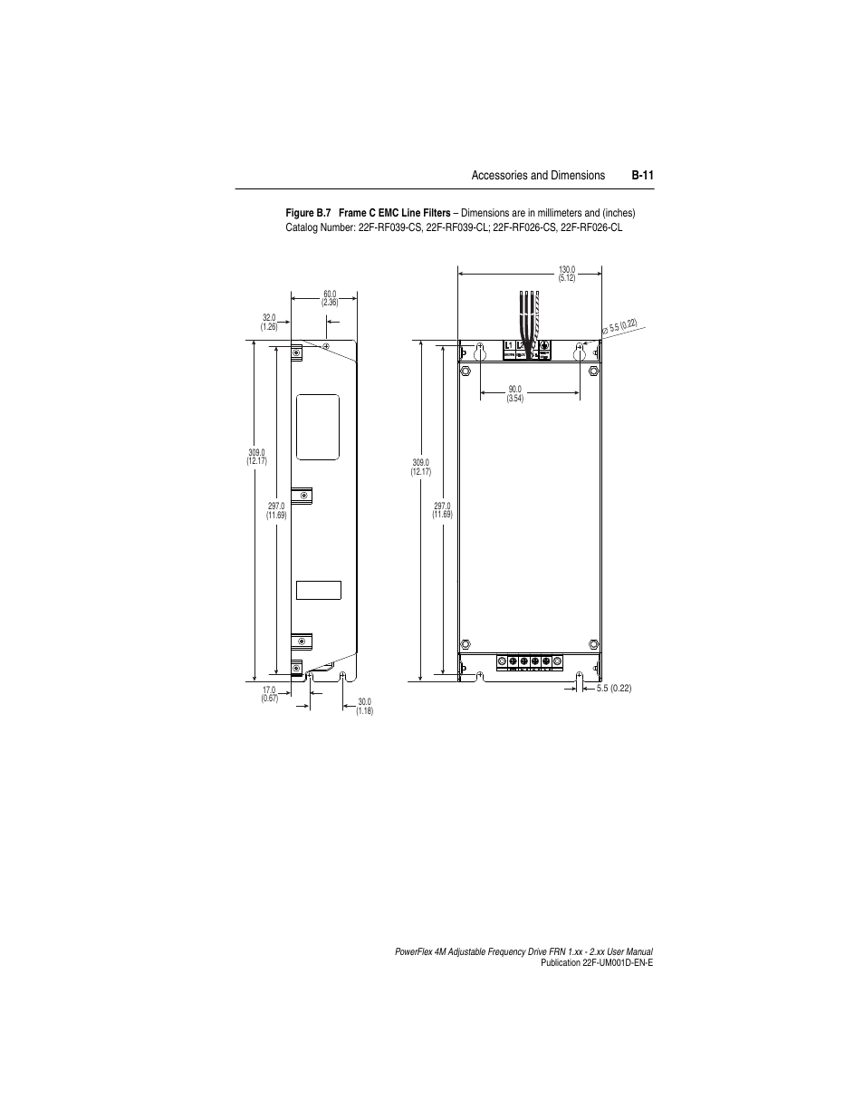 Accessories and dimensions b-11 | Rockwell Automation 22F PowerFlex 4M User Manual FRN 1.xx - 2.xx User Manual | Page 97 / 118