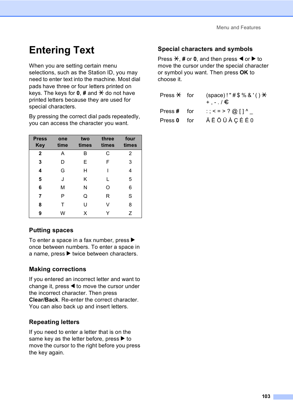 Entering text | Brother FAX-1355 User Manual | Page 113 / 127