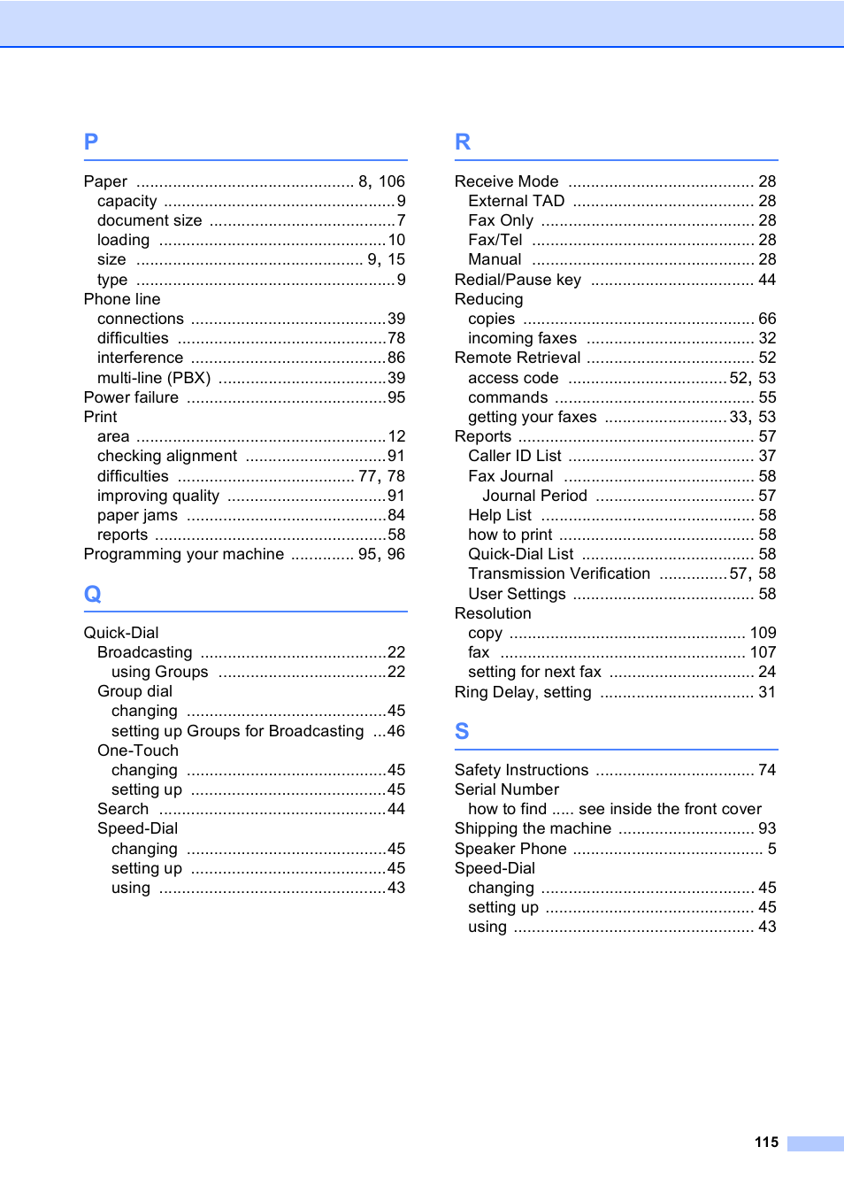 Brother FAX-1355 User Manual | Page 125 / 127