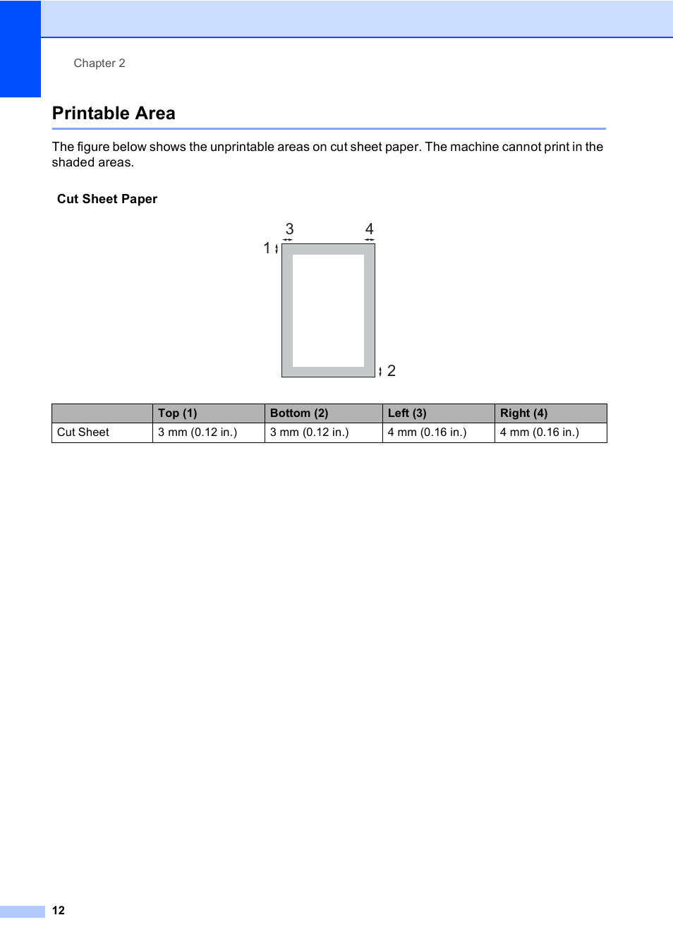 Printable area | Brother FAX-1355 User Manual | Page 22 / 127