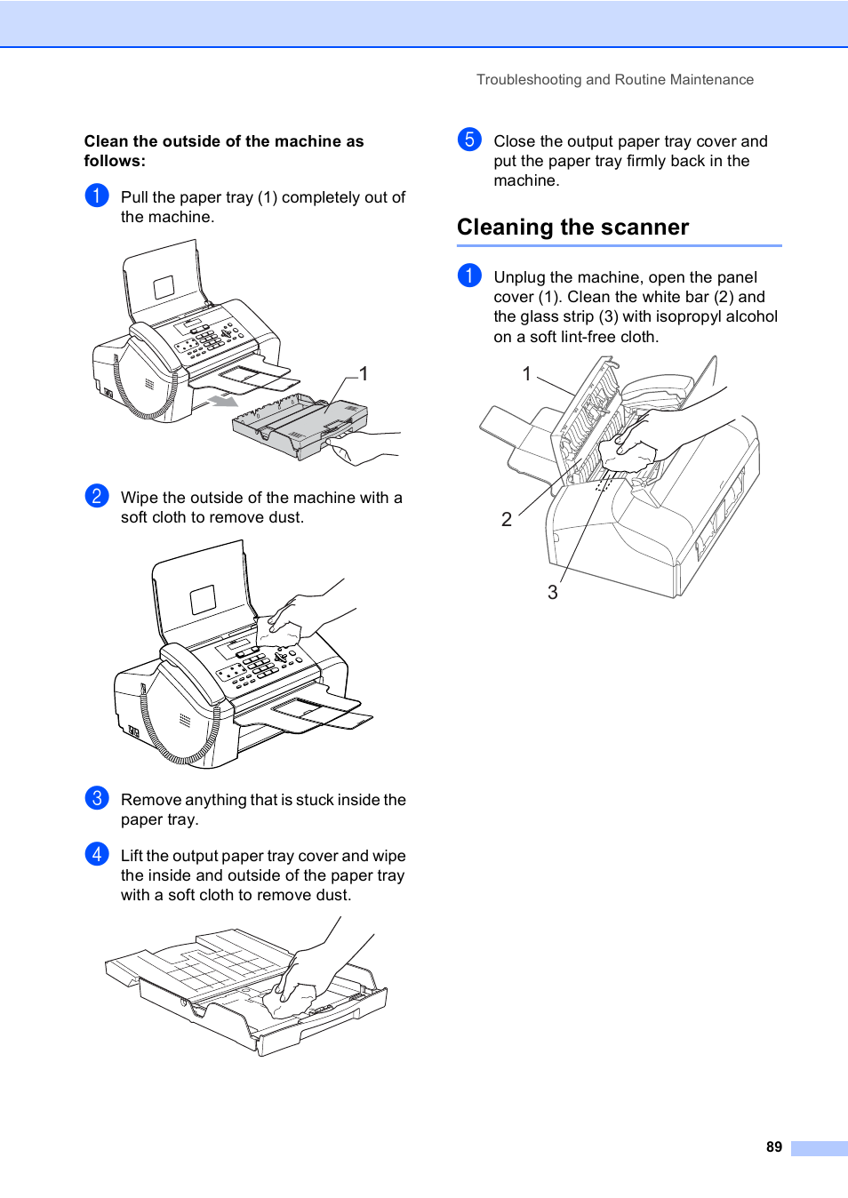 Cleaning the scanner | Brother FAX-1355 User Manual | Page 99 / 127