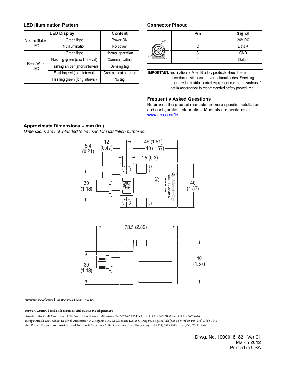 Rockwell Automation 56RF RFID Square 40x40 mm Transceiver Installation Instructions User Manual | Page 2 / 2