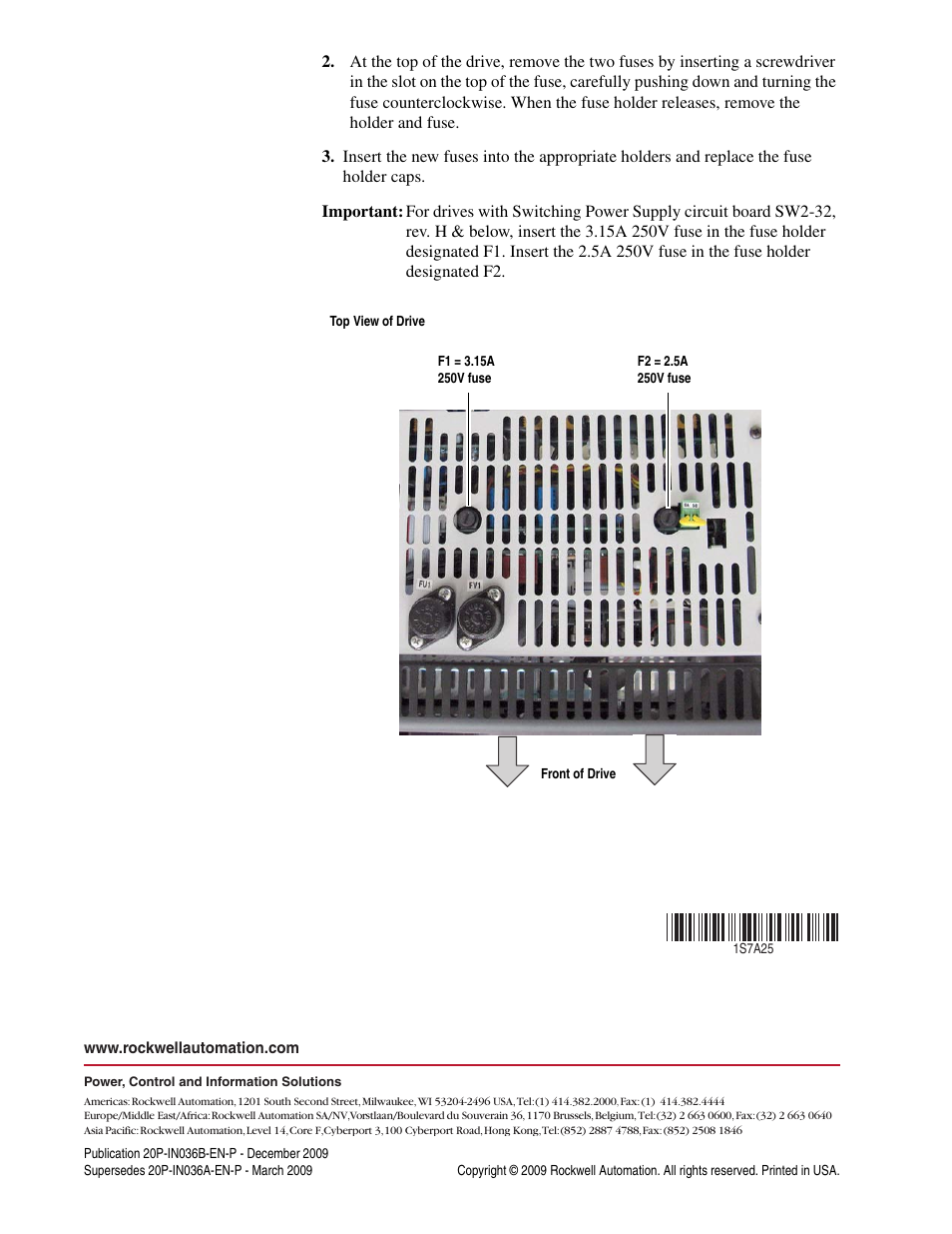 Publication 20p-in036b-en-p - december 2009 | Rockwell Automation 20P PowerFlex DC Drive - Frame B Switching Power Supply Circuit Board Fuses User Manual | Page 2 / 2