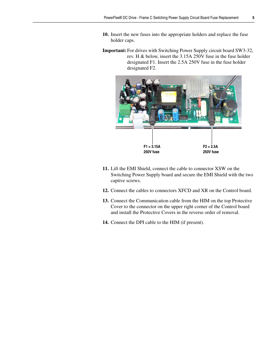 Rockwell Automation 20P PowerFlex DC Drive - Frame C Switching Power Supply Circuit Board Fuses User Manual | Page 5 / 6