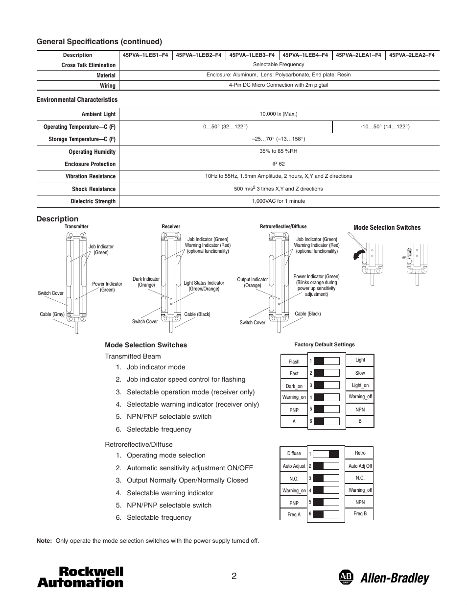 General specifications (continued), Description | Rockwell Automation 45PVA Part Verification Array User Manual | Page 2 / 8