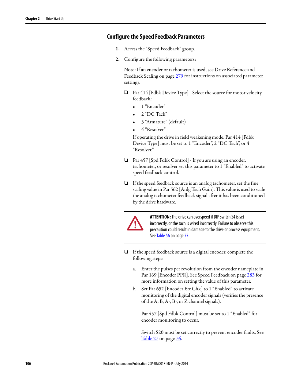Configure the speed feedback parameters | Rockwell Automation 23P PowerFlex Digital DC Drive User Manual | Page 106 / 404