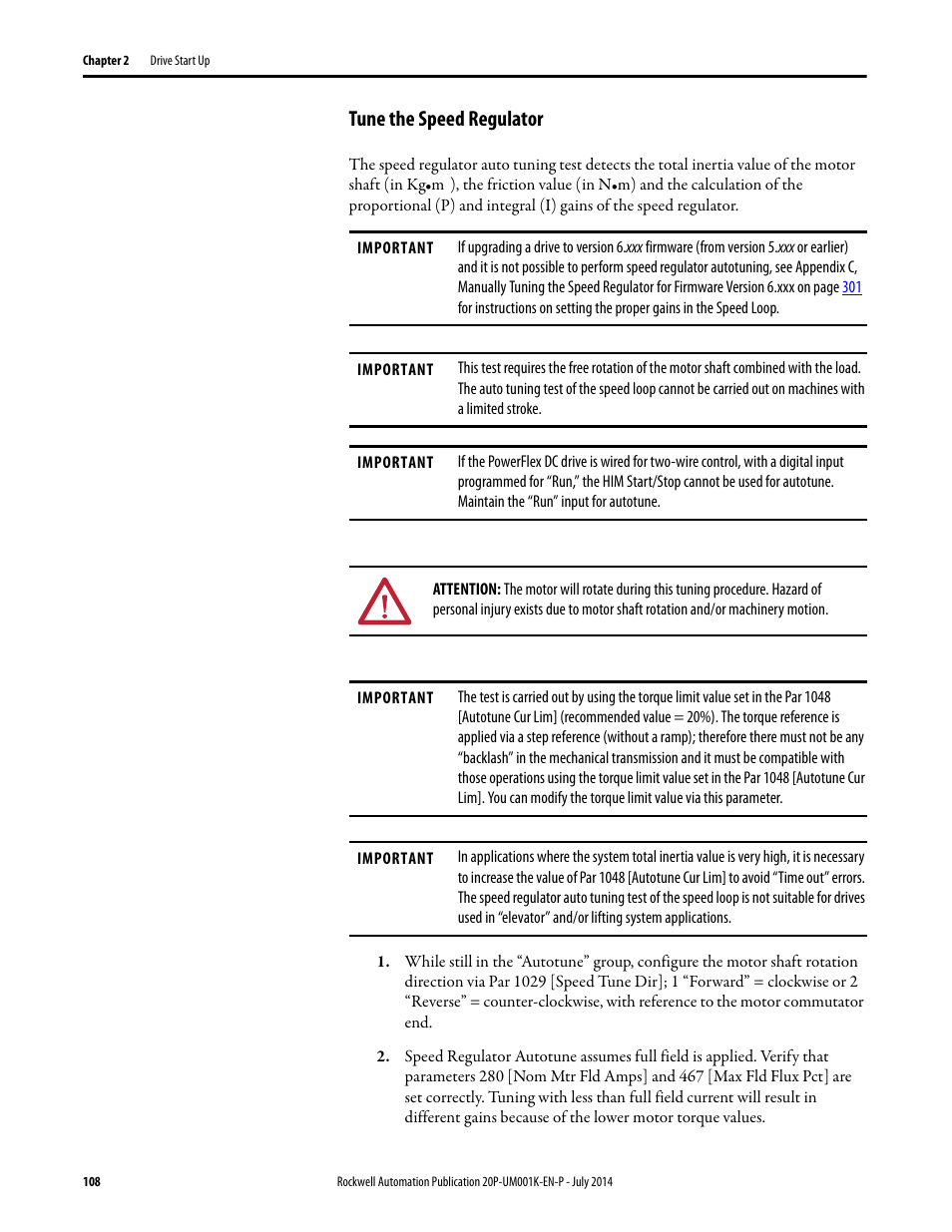 Tune the speed regulator | Rockwell Automation 23P PowerFlex Digital DC Drive User Manual | Page 108 / 404